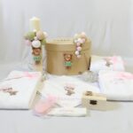 Set Trusou Botez Personalizat ursulet roz-olive