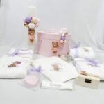 Set Trusou Botez Personalizat Ursulet roz-lila parafina