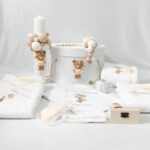 Set Trusou Botez Personalizat ursulet bej-alb fetiță