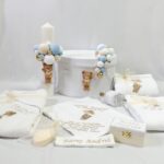 Set Trusou Catifea Ursulet Alb-Blue