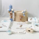 Set trusou botez personalizat Ursulet bluemarin-bej