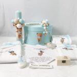 Set Trusou Botez Personalizat Ursulet Bleu fagure