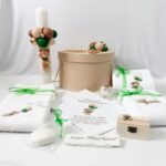 Set Trusou Botez  Personalizat Ursulet Verde parafina