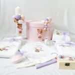 Set Trusou Botez Personalizat Ursulet roz-lila parafina - imagine 3