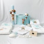 Set Trusou Botez Personalizat Ursulet Bleu-maro parafina
